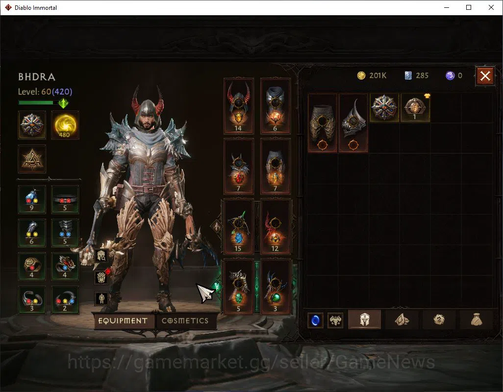 Diablo Immortal Accounts Mid-Tier SA- Malah| Lv60(420)| Demon Hunter |32K CR | Reso 480| Cosmetic | Hell III |Paragon 6