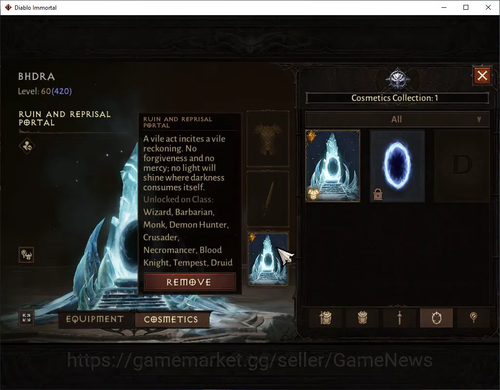 Diablo Immortal Accounts Mid-Tier SA- Malah| Lv60(420)| Demon Hunter |32K CR | Reso 480| Cosmetic | Hell III |Paragon 9
