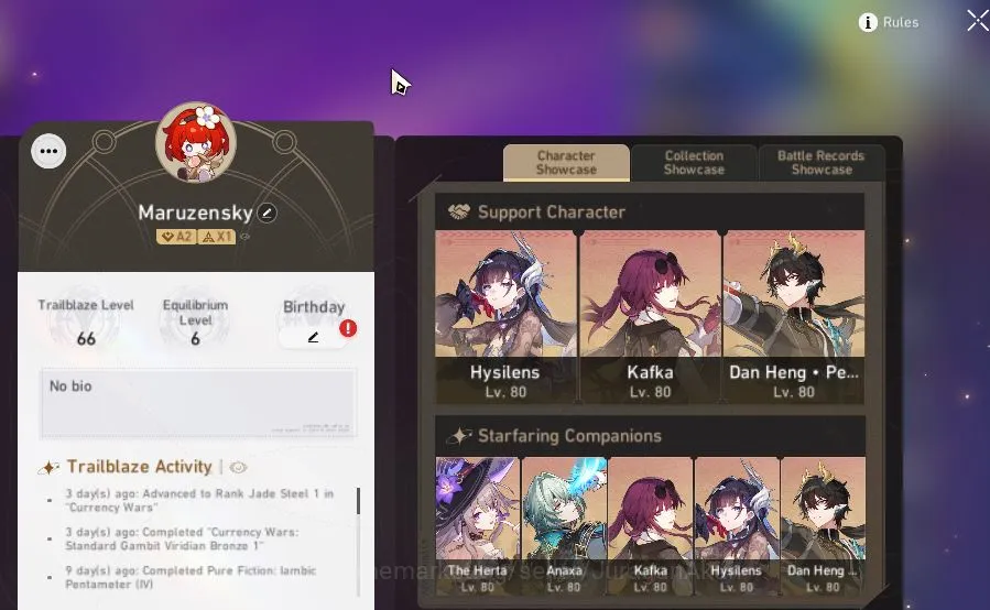 Honkai Star Rail Mid Game ASIA |TL 66 | 7 Limit|[Hysilens,The Herta,Dante]+S image 1