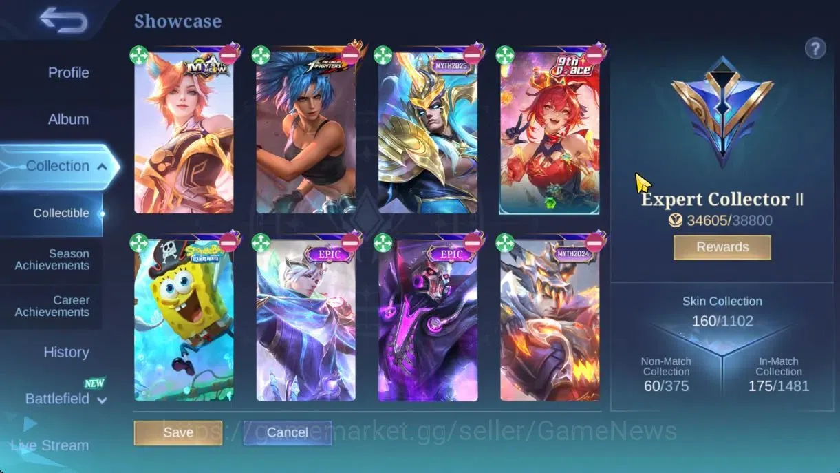 Mobile Legends: Bang Bang Accounts Hero 122|Skin 160|High Glory 63|KOF Karina,Spongeb image 3