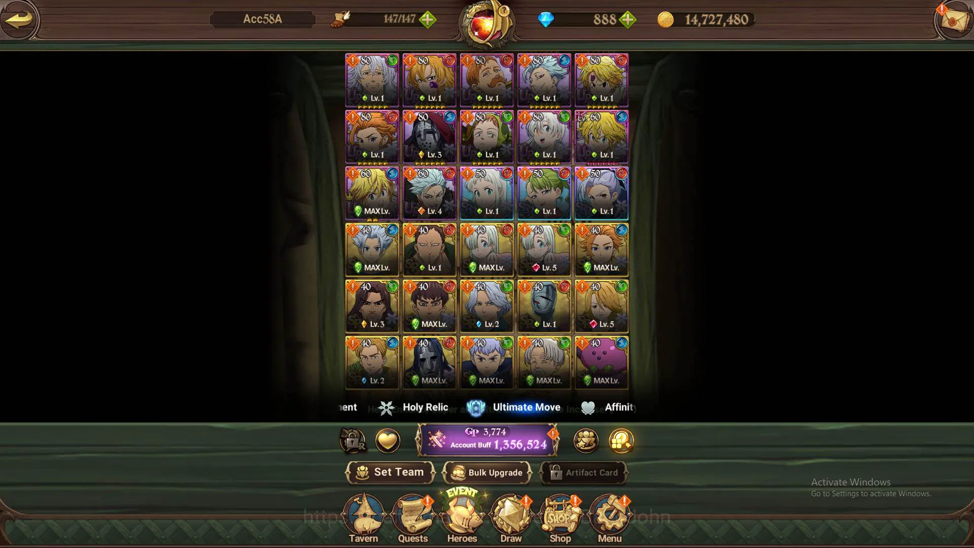 The Seven Deadly Sins: Grand Cross Accounts Others ASIA|1.3M CC|LS 200+DM 888|UR Demon King Meliodas,etc|check SS|7DS378B 5