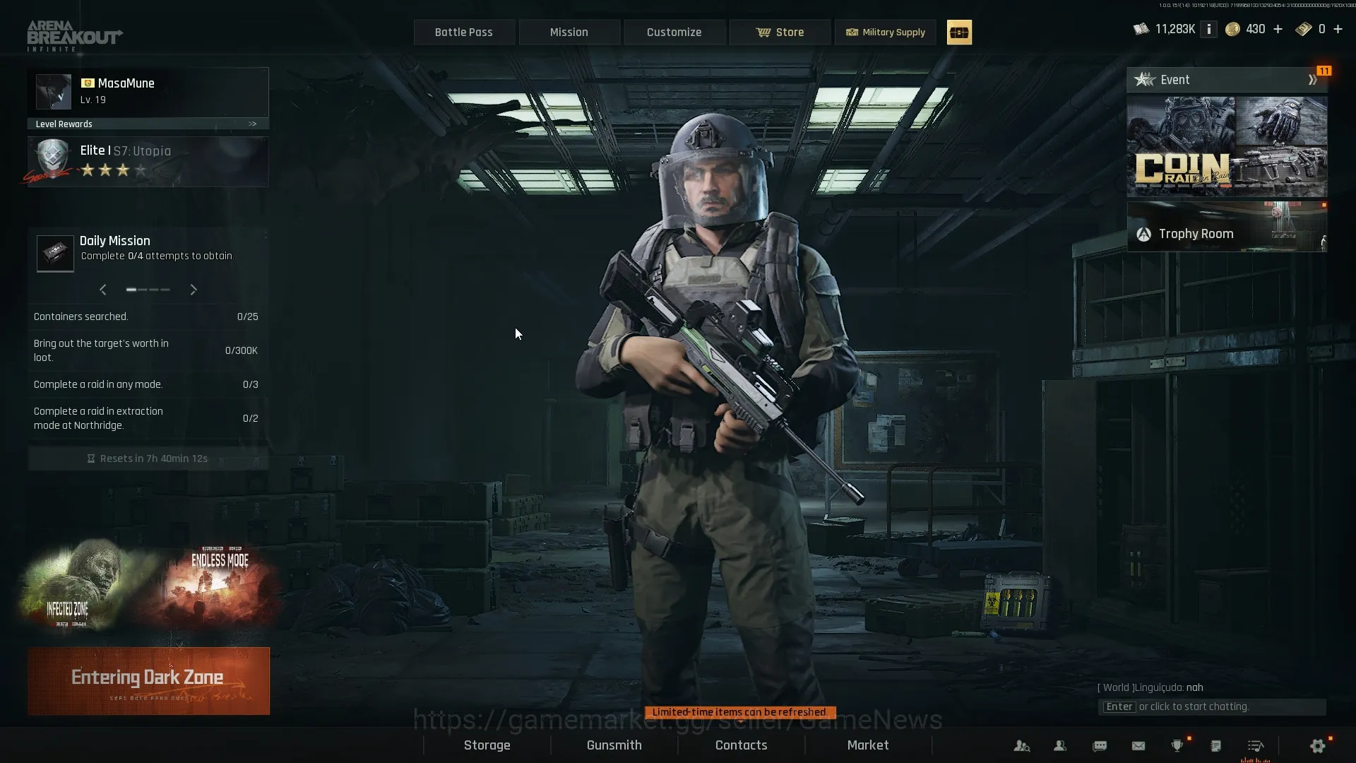 Arena Breakout: Infinite Accounts Global Lv 19|SV 32M Koen 11,2M|Operator Unarmed|HIDE 404 Famas,Emerald Web,Blue Phantom 1