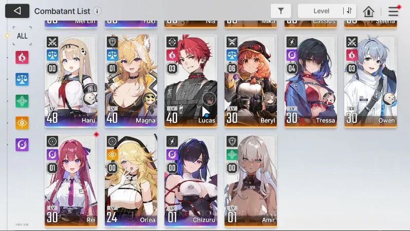 Chaos Zero Nightmare Accounts GLOBAL Lv46|6 SSR(MeilinM1,YukiM1,Haru,Magna,Orlea,Chizuru) 10SR(NiaM6,MikaM6,CassiusM3) 1SSR 5