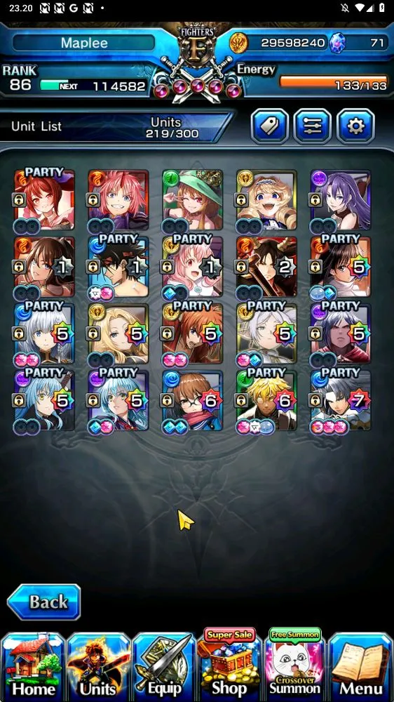 Grand Summoners Accounts Mid-Game Global|Rank 86|20 Ascend (WH FenTW,UP RoyTW,SanosukeTW,ShizuTW,KenshinTW,etc)+SpArt Shizu 4