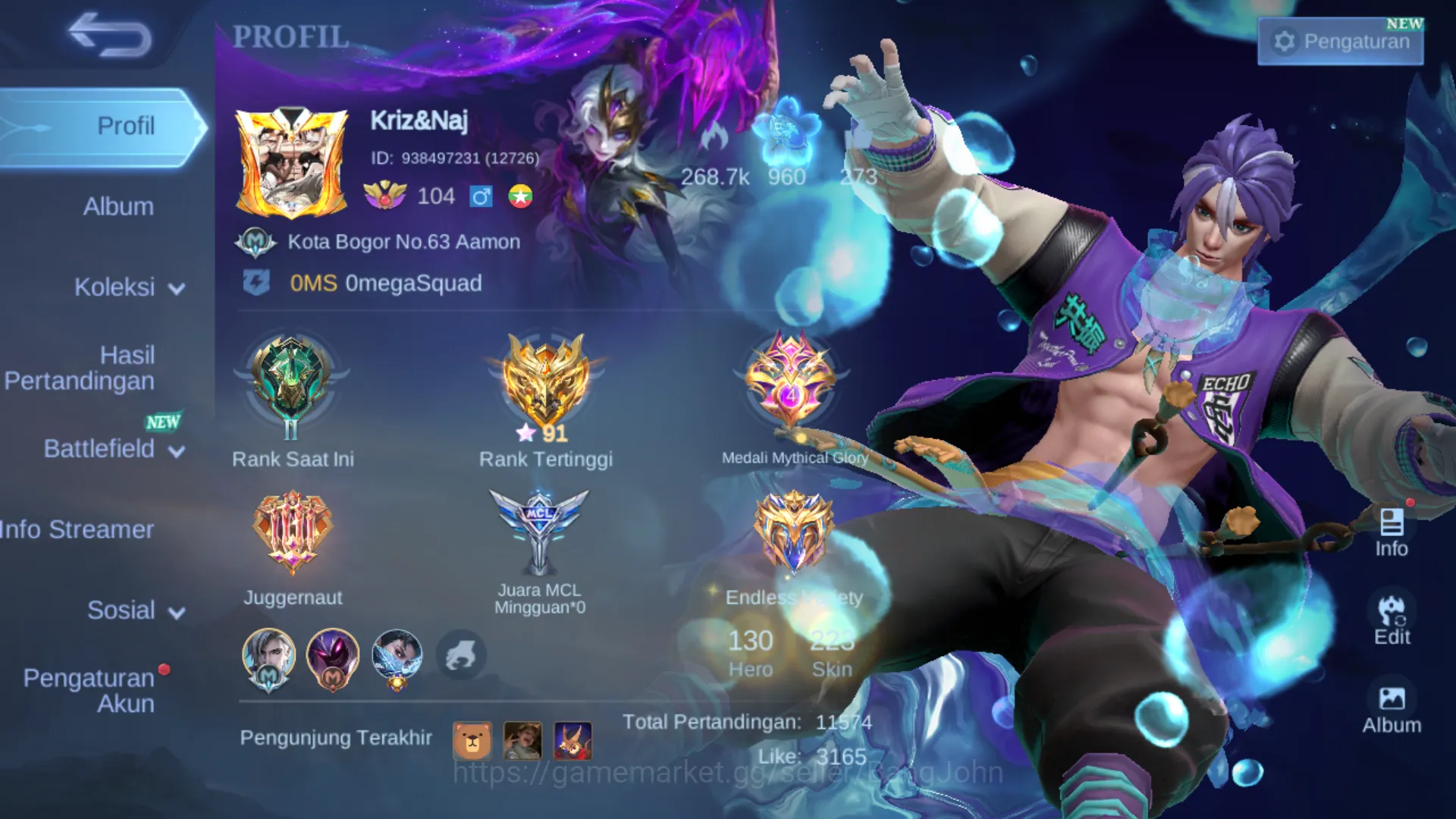 "Hero 130 | skin 223 | emblem max | Champion Chou | Sanrio Floryn | Saint Seiya Badang | Epic Roger | Epic Bane | Epic YSS Epic Grock ~ ML053B Mobile Legends: Bang Bang Others "Hero 130 | skin 223 | emblem max | Champion Chou image 1
