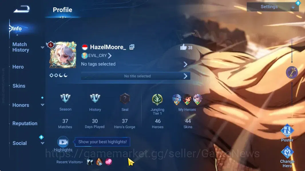 Honor of Kings Accounts Hero 46 Skin 44|Collab Full AOT [Levi,Mikasa,Eren, image 2