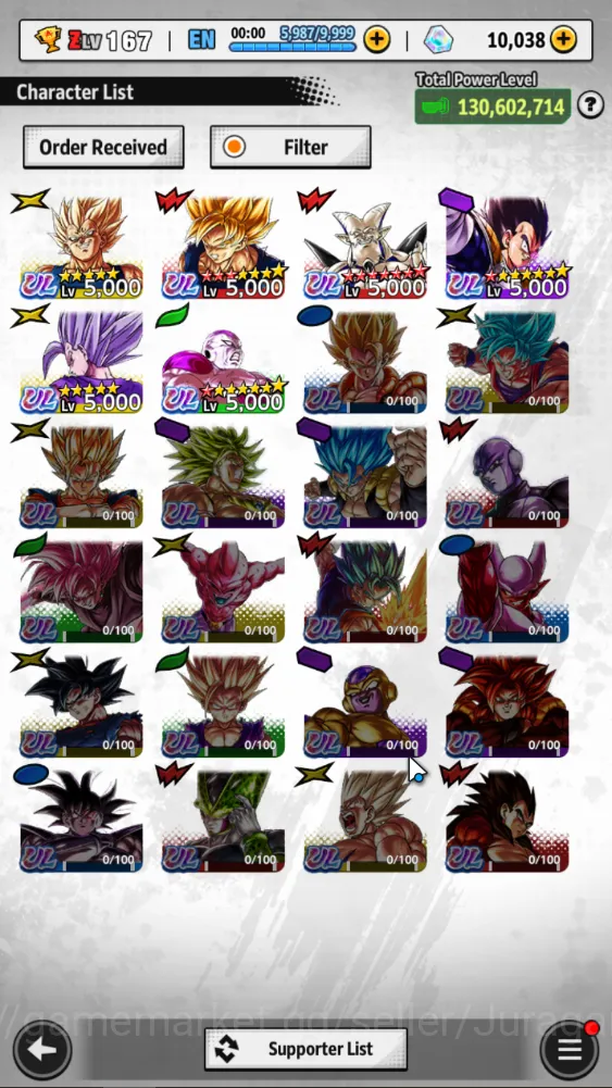 Dragon Ball Legends Accounts Mid-Tier 130M Total Power|LV 167|6 UL+ 33 LL|Beast Gohan,Vegeta,Frieza Full Power,Omega Shenron 2