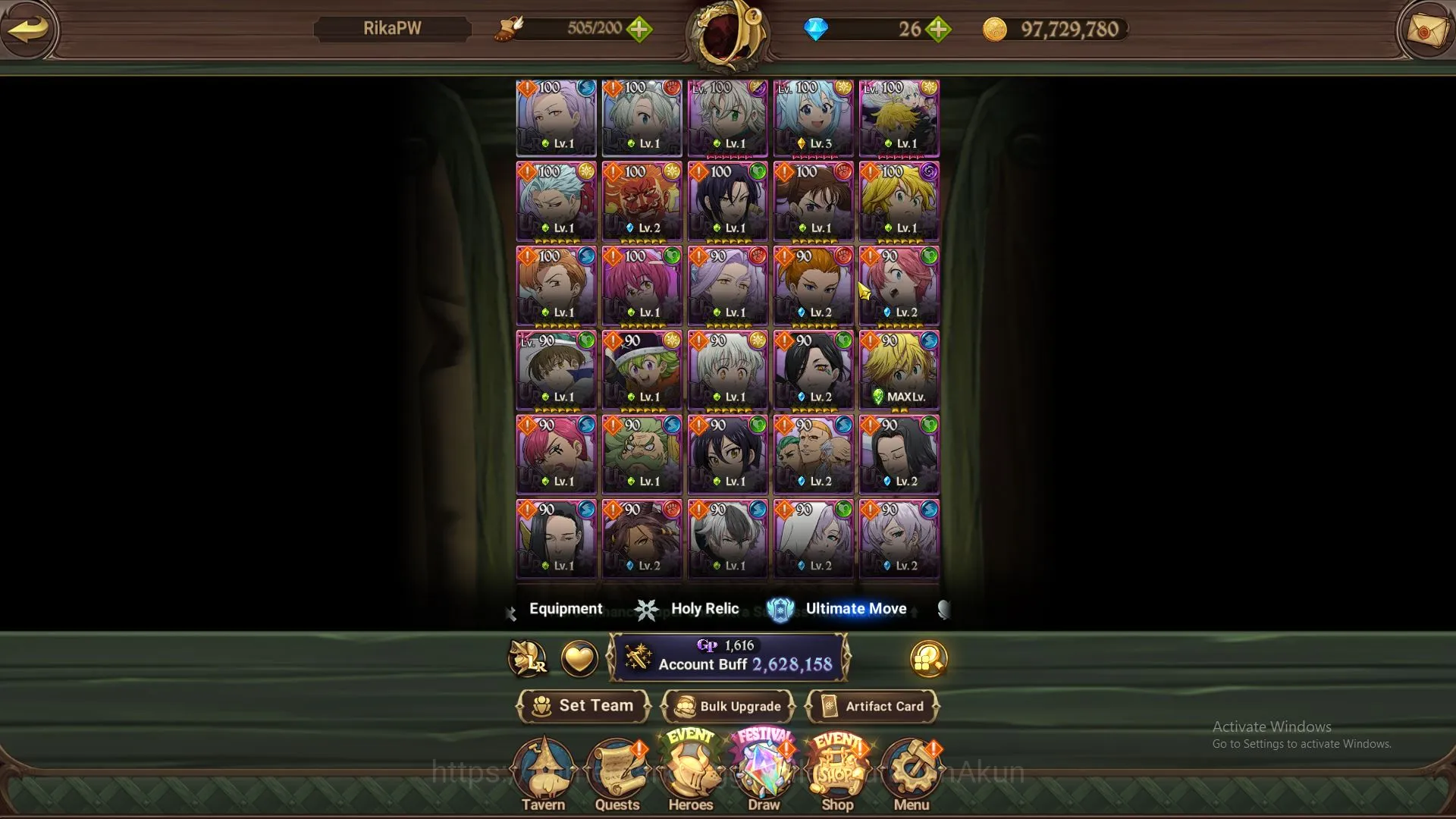 The Seven Deadly Sins: Grand Cross Accounts Midgame Global|2,6M CC|2 LR+5 UR + Collab 4