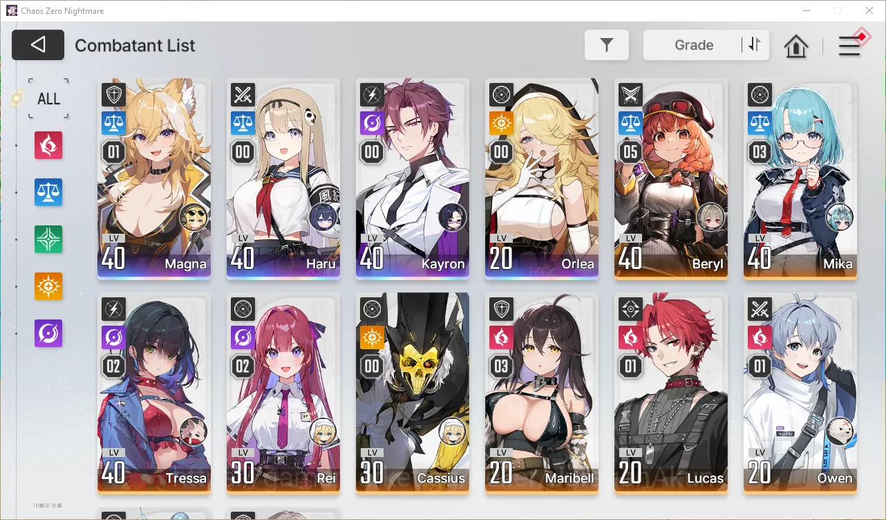 Chaos Zero Nightmare Accounts GLOBAL Lv36| 4 SSR (MagnaM1, Haru, Kayron, Orlea) + 10 SR (BerylM5,MikaM3,etc) + Partner 5