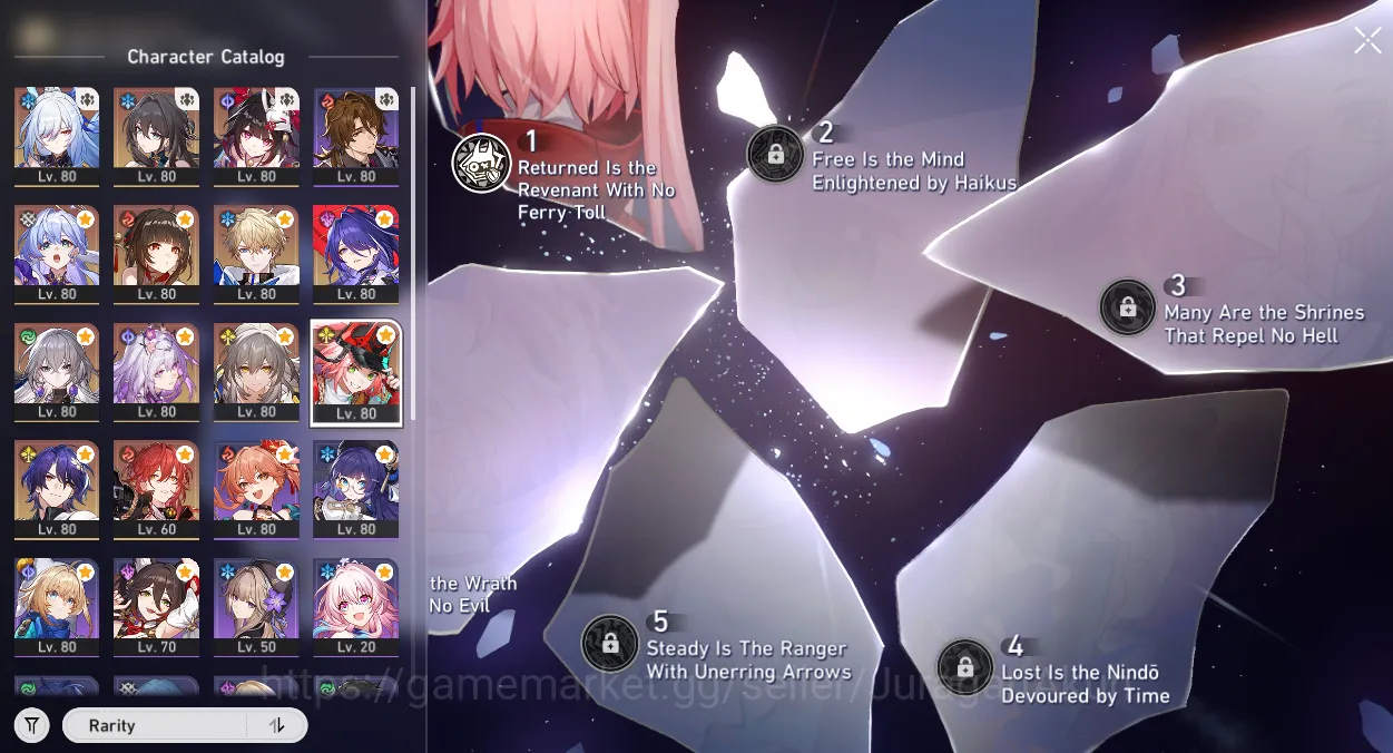 Honkai Star Rail Accounts Mid Game ASIA [TL70] 9 Limited (RappaE1+Sign, Archeron+Sign, Ruan Mei+Sign, Castorice, Lingsha 5