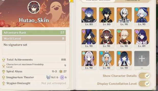 Genshin Impact Accounts Mid Game ASIA|AR 57|HuTao Skin|11 Limited +5[5 2