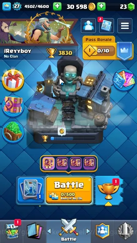 Lvl 27|Trophy 3830|KTL 10|Limited Skin|Card 103|2 EVO,1 Champ,13 Legend,30 Epic,30 Rare,29 Common|TakeEmail(CR1102) Clash Royale Midgame Lvl 27|Trophy 3830|KTL 10|Limited Skin|Card 103|2 image 1