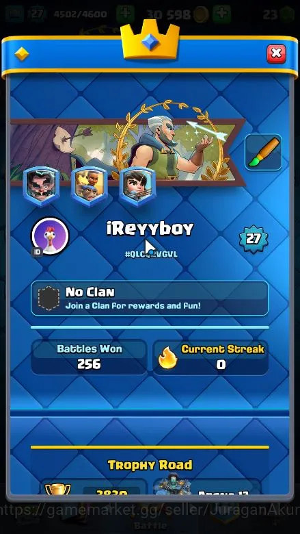 Clash Royale Accounts Midgame Lvl 27|Trophy 3830|KTL 10|Limited Skin|Card 103|2 EVO,1 Champ,13 Legend,30 Epic,30 Rare,29 4