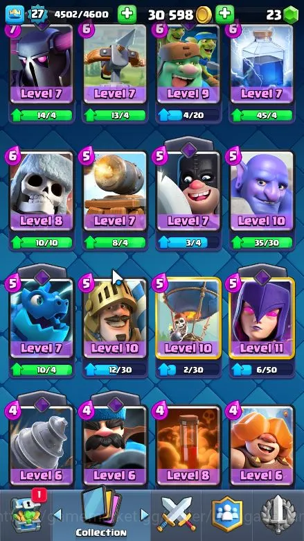 Clash Royale Accounts Midgame Lvl 27|Trophy 3830|KTL 10|Limited Skin|Card 103|2 EVO,1 Champ,13 Legend,30 Epic,30 Rare,29 5