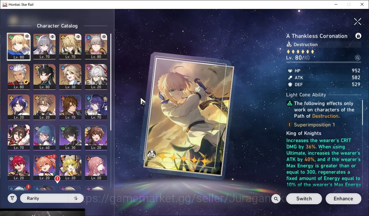 Honkai Star Rail Accounts Mid Game ASIA|TL61|5 Limited(Saber E3+Sign,Archer+Sign,DHIL,Luocha,Jing yuan,Dr 2