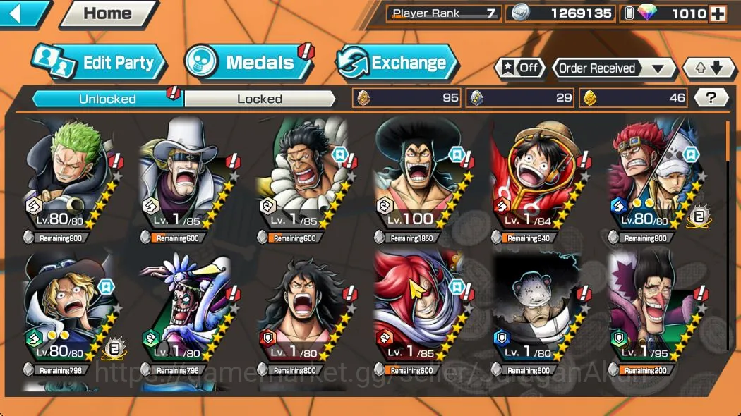 One Piece Bounty Rush Accounts Mid-Tier Global|5 META Extreme [The Four Emperors Luffy,Yamato,Kuzan,Kid and 5