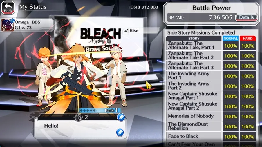 Bleach: Brave Souls Accounts Mid-Tier [GLOBAL]47K Orb|Ichigo 10th Anniv,Creator