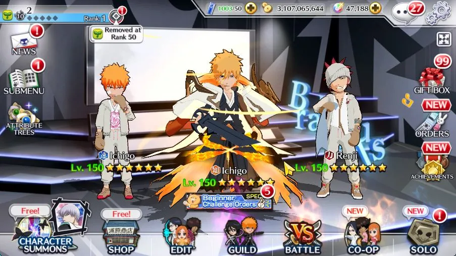 Bleach: Brave Souls Accounts Mid-Tier [GLOBAL]47K Orb|Ichigo 10th Anniv,Creator 4