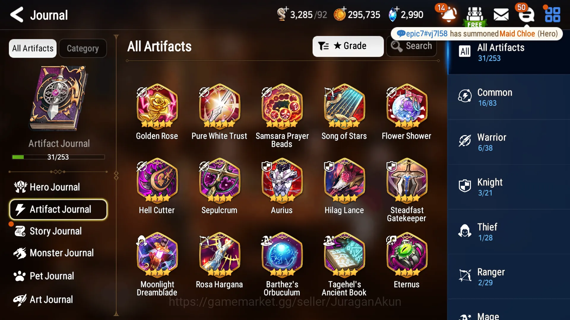 Epic Seven Accounts Starter Global Unverif|4ML(JKise, MChloe. DLilibet, BMHaste)+Fenne, Robin, etc|2.9kSStone|PoH 10