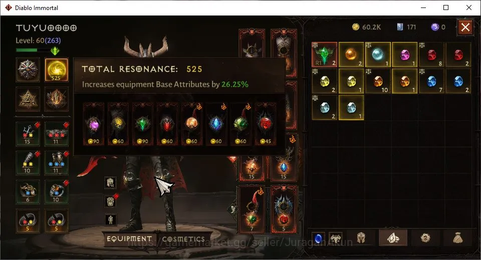 Diablo Immortal Accounts Starter SEA-Izual|Lv60(263) Necromancer|24K CR|Reso 525|Hell III|Paragon Slinger|Hell Lv 21|Check 3
