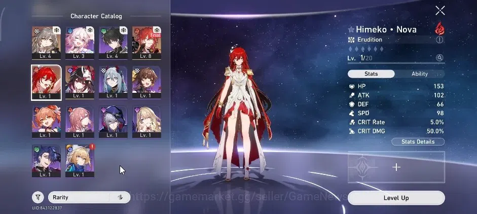 Honkai Star Rail Accounts Starter ASIA |TL 4|Prologue|2 Limited| Himeko Nova, Sparkle |1 Golden Comp|Selector On|Female 1