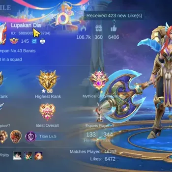 Mobile Legends: Bang Bang Accounts Collector Hero 133|Skin 344|Ex Glory 88|Recall Seal Anvil|Karina KoF,Roger