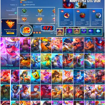 Mobile Legends: Bang Bang Accounts #4502 472 Skins | Freya Galactic Vanquisher (LEGEND) | Gusion K' (KOF) | Karina Leona