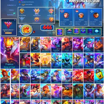 Mobile Legends: Bang Bang Accounts 🔥 #4041 🔥 446 Skins 💎 EXALTED COLLECTOR I 👑 Legend Franco King of Hell ⚔️ Aspirants