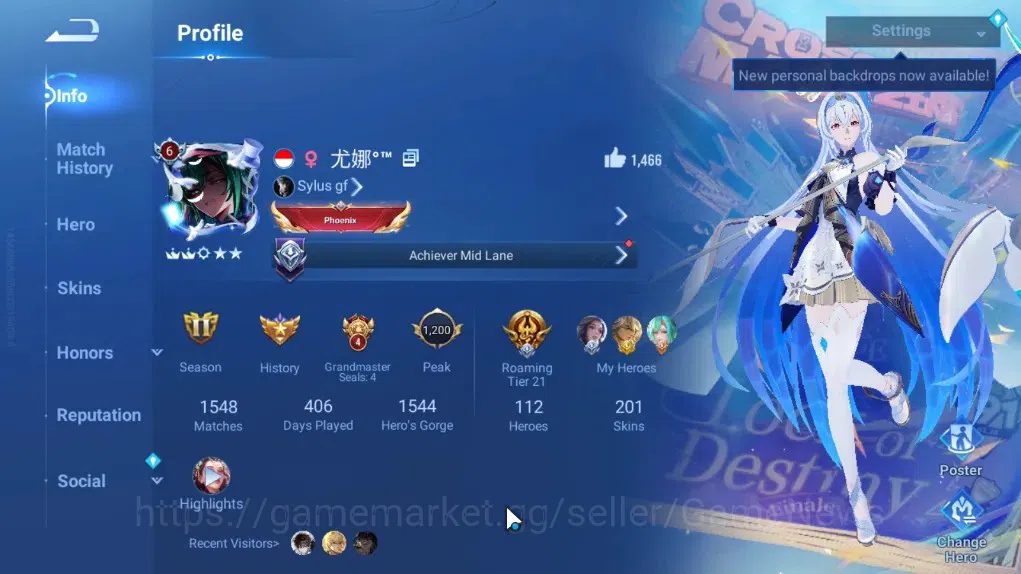 Honor of Kings Accounts Rare Skin Hero112 Skin 201|Lny2026(Dolia)Blessed(Da Qiao)Gm(Gam&Mo)2 Sanxingdui(Hou Yi,Dyadia)3 2