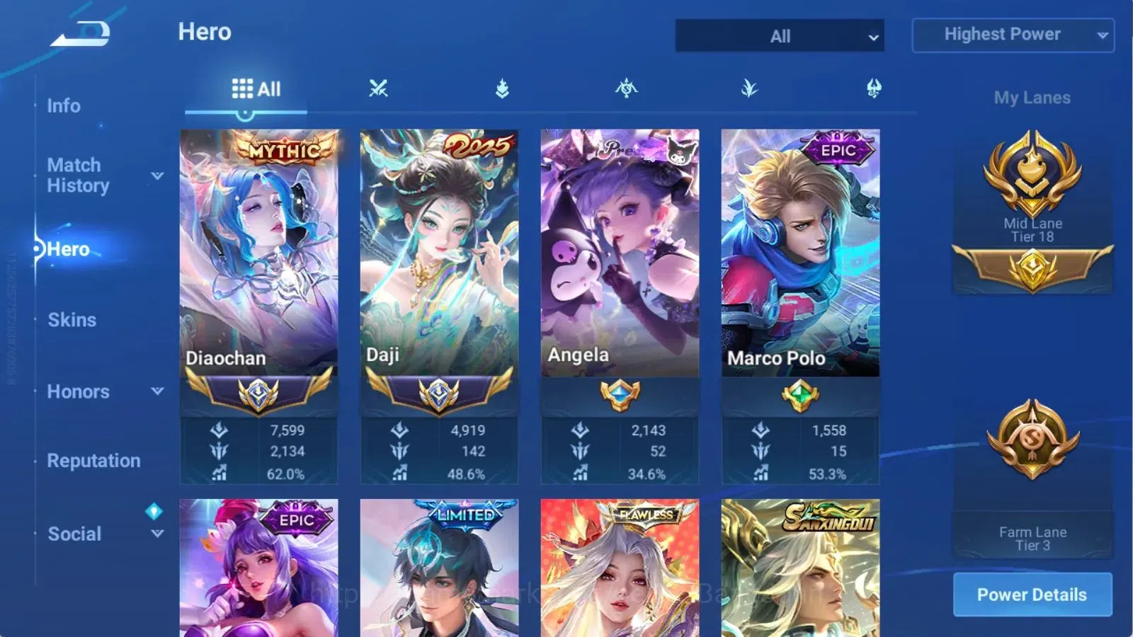 Honor of Kings Accounts Global | 112H 291S | MYTHIC Diaochan, MYTHIC Mulan image 2