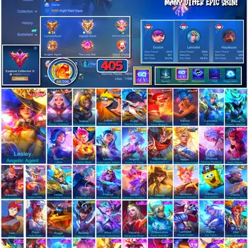Mobile Legends: Bang Bang Accounts Collector #3859 405 Skins | Legend Lesley & Lunox | Collector Natalia | Naruto | Aspirant