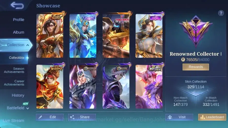 Mobile Legends: Bang Bang Accounts Global|Skin 329|Renowned|SoulVessel Benedetta,KOF  image 2