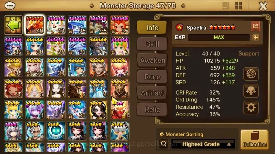 Summoners War: Sky Arena Accounts End-Game ASIA Lv 68|2 LD[Valantis,Shazam]+27 Total NB5[Teshar,Orphina,Angela]+45 12