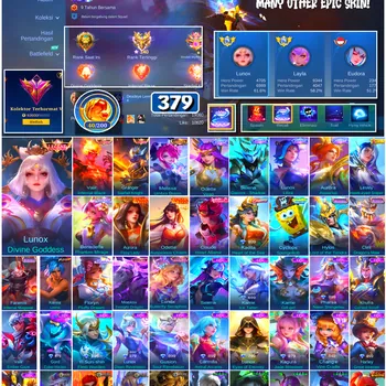 Mobile Legends: Bang Bang Accounts #4654 379 Skins | Granger Starfall Knight (LEGEND) | Lunox Divine Goddess (LEGEND