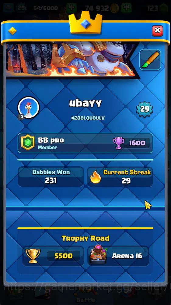 Clash Royale Accounts Midgame Lv 20|Trophy 3310|KTL 8|Limited Skin|Card 58| 1 Hero 2 EVO 17 Legendary 31 Epic 30 Rare 29 2