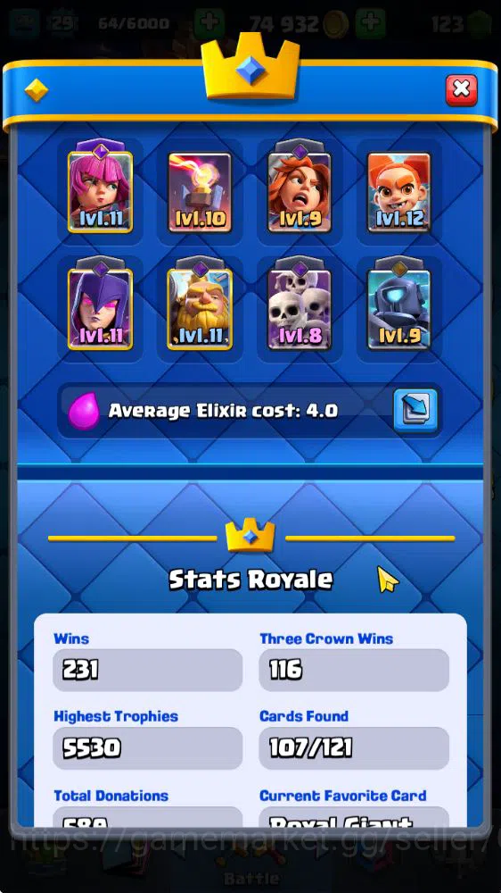 Clash Royale Accounts Midgame Lv 20|Trophy 3310|KTL 8|Limited Skin|Card 58| 1 Hero 2 EVO 17 Legendary 31 Epic 30 Rare 29 3