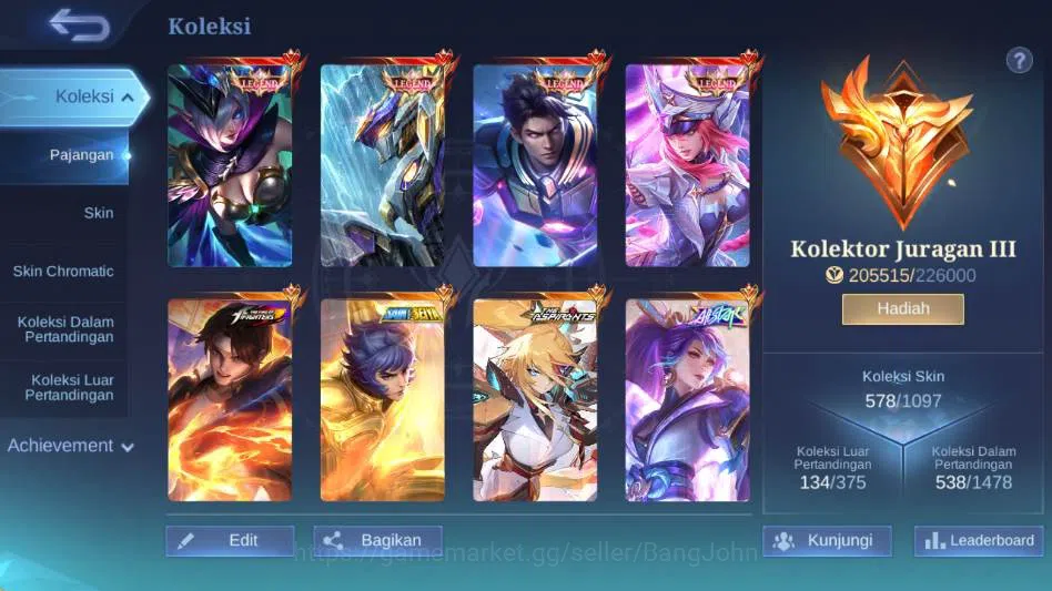 Mobile Legends: Bang Bang Accounts Global,Skin 578,Hero 132,Legnd(miya,saber,aluc,fre image 2