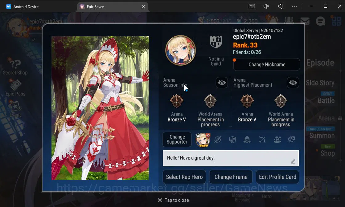 Epic Seven Starter GLOBAL Unverif|1 ML (Boss Arunka)+GC Krau,Elvira,I image 1