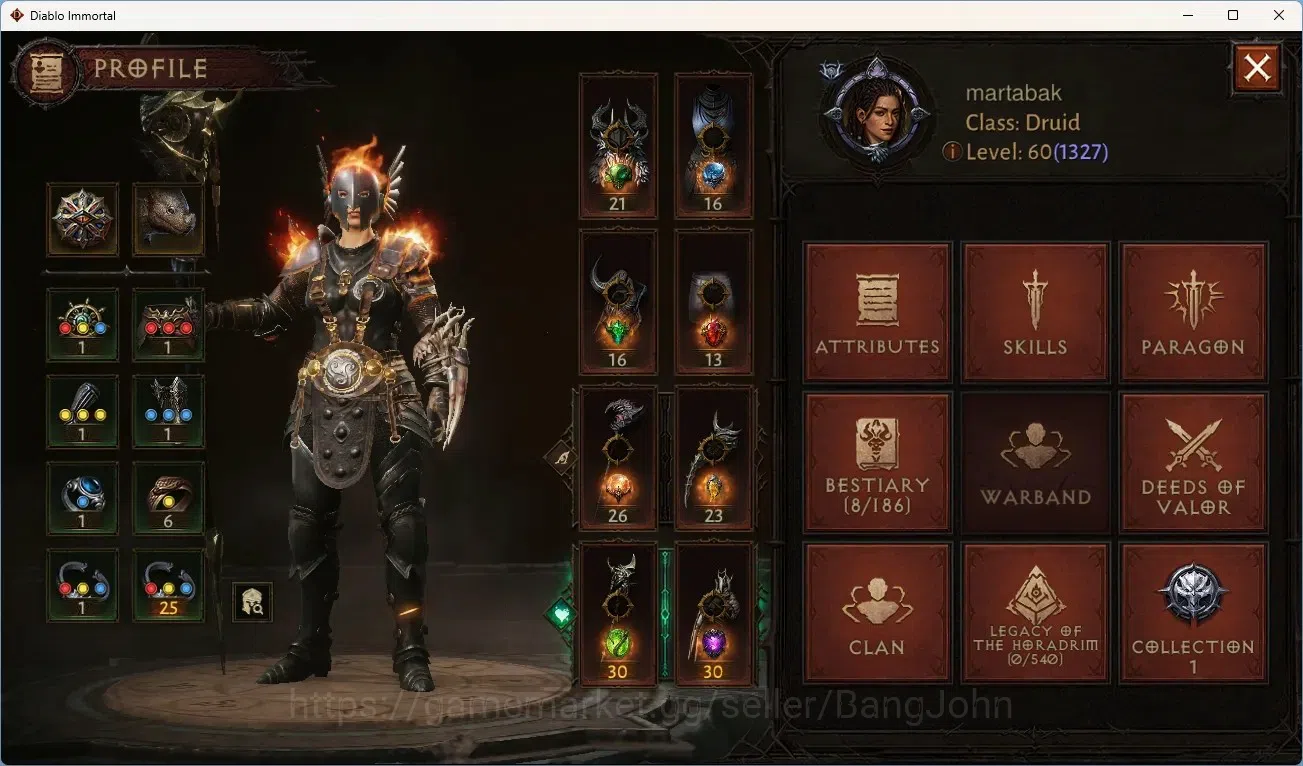 Diablo Immortal Accounts High-End NA-Chain Of Honor | 60 (1327) Druid-Maledictor | CR 54953 | Reso 765 | Inferno VII 1