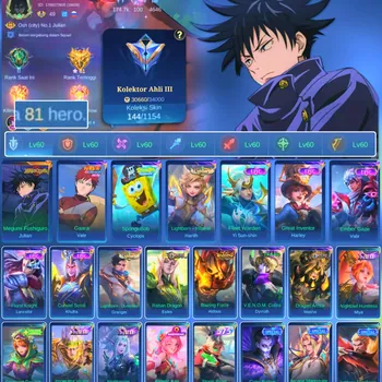 Mobile Legends: Bang Bang Accounts Rare Skin HERO 81 SKIN 144 | EMBLEM ALL MAX| JJK JULIAN | VALE GARA| EPIC YSS | EPIC