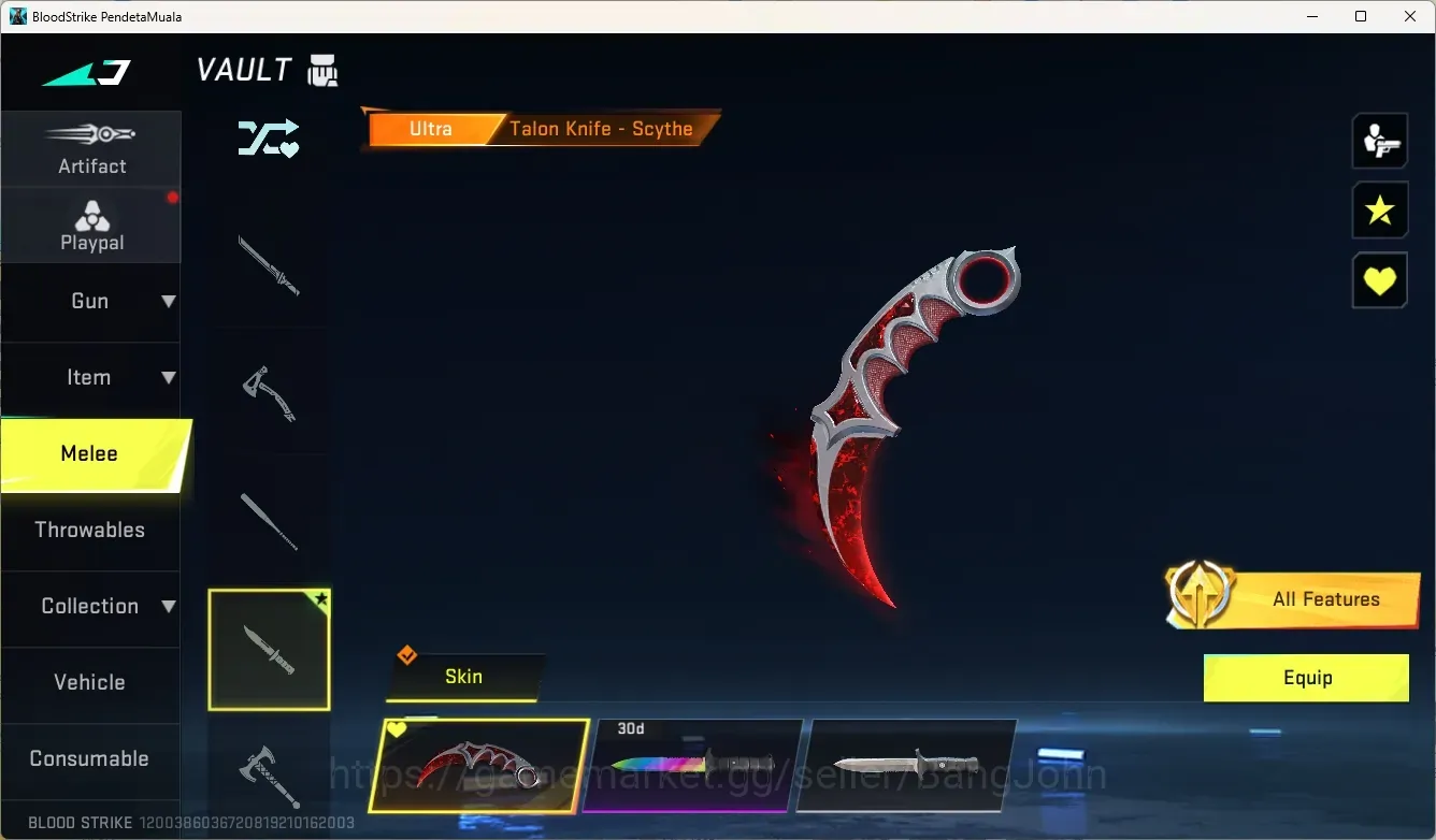Blood Strike Accounts High-End ASIA |Ultra Melee Talon Knife - Scythe|1 Collab Gun|8 Ultra Gun|Legendary Melee Slippers|6 1