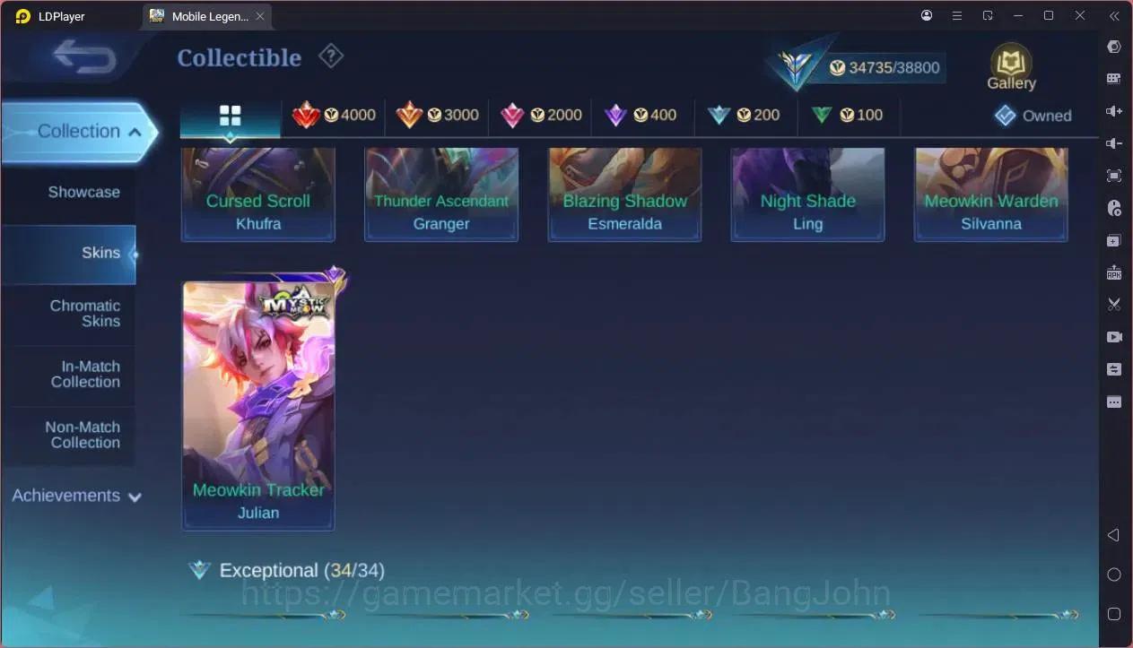 Mobile Legends: Bang Bang Accounts GLOBAL Hero 91 Skin 152|Prime Granger|Meowkin hunt image 4