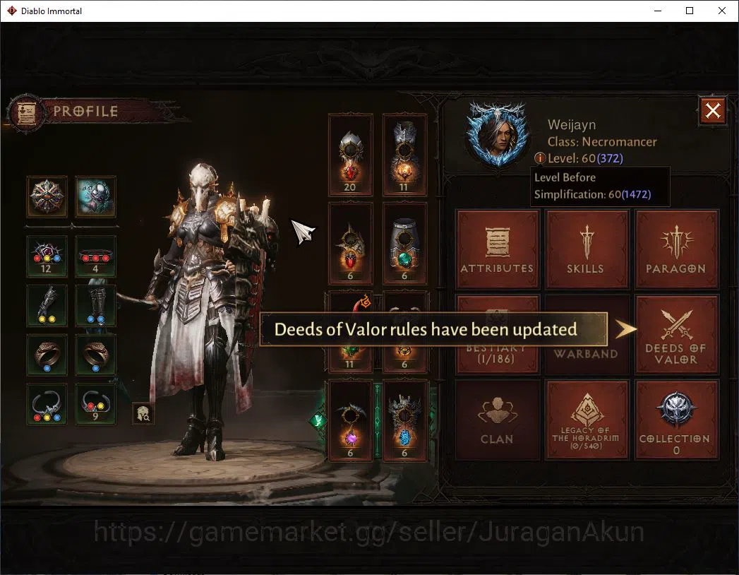 Diablo Immortal Accounts Mid-Tier SEA-Vasily |Lv60(372) Necromancer|32K CR|Reso 450|Inferno I |Paragon Meledictor|Hell Lv 3