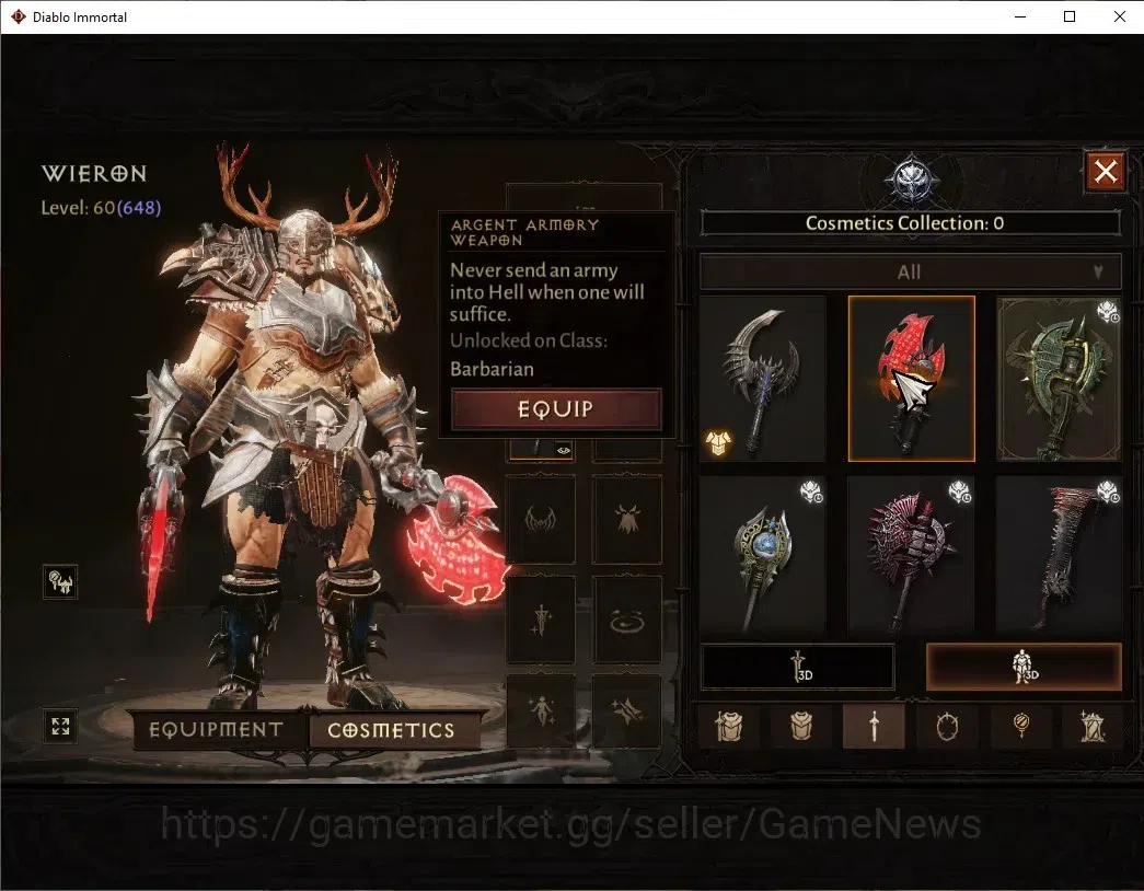 Diablo Immortal Accounts High-End Eu - Secheron |CS ON|Lv60(648)|Barbarian|39K CR|Reso 420|Paragon Maledictor|Inferno IV|2 10