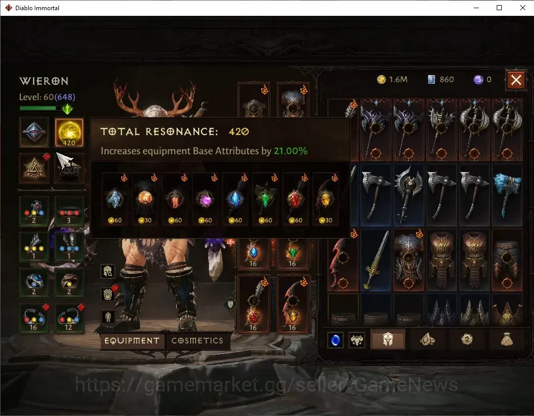 Diablo Immortal Accounts High-End Eu - Secheron |CS ON|Lv60(648)|Barbarian|39K CR|Reso 420|Paragon Maledictor|Inferno IV|2 4
