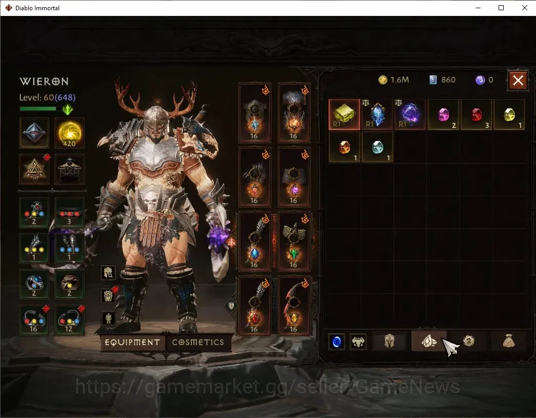 Diablo Immortal Accounts High-End Eu - Secheron |CS ON|Lv60(648)|Barbarian|39K CR|Reso 420|Paragon Maledictor|Inferno IV|2 6