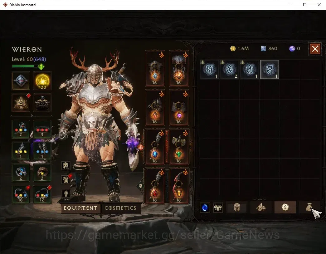 Diablo Immortal Accounts High-End Eu - Secheron |CS ON|Lv60(648)|Barbarian|39K CR|Reso 420|Paragon Maledictor|Inferno IV|2 7