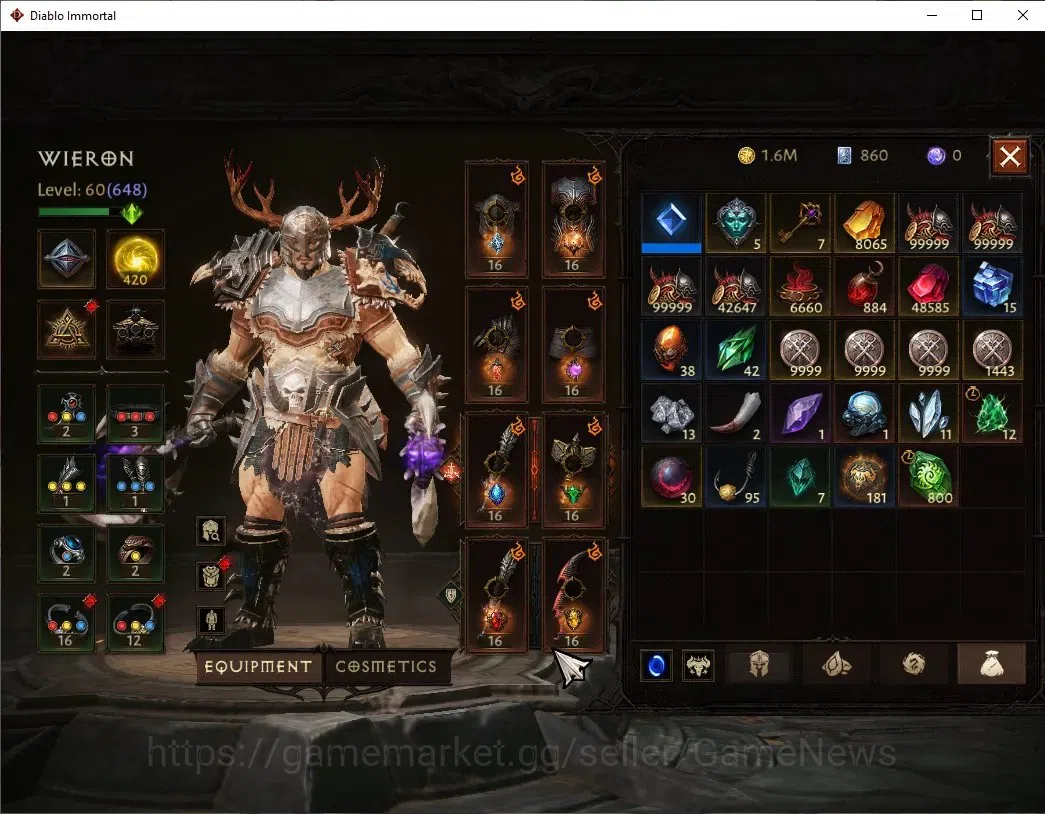 Diablo Immortal Accounts High-End Eu - Secheron |CS ON|Lv60(648)|Barbarian|39K CR|Reso 420|Paragon Maledictor|Inferno IV|2 8