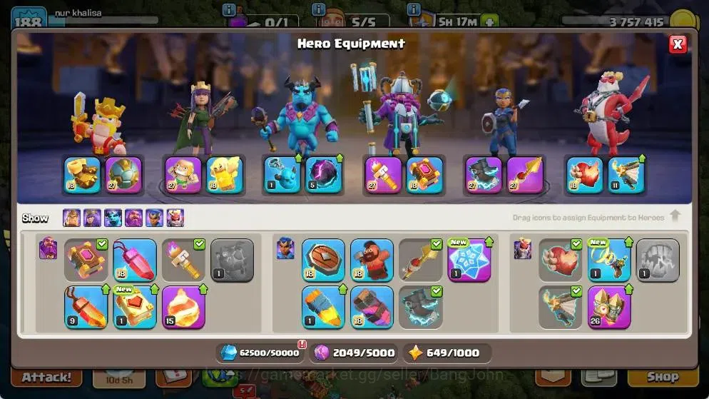Clash of Clans Accounts Global |TH 18-BH 8|LVL 188| AQ 58 ,MP 40 ,GW 47 ,R image 13