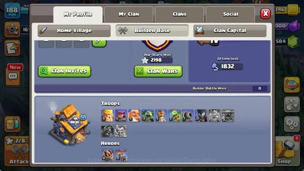 Clash of Clans Accounts Global |TH 18-BH 8|LVL 188| AQ 58 ,MP 40 ,GW 47 ,R image 18